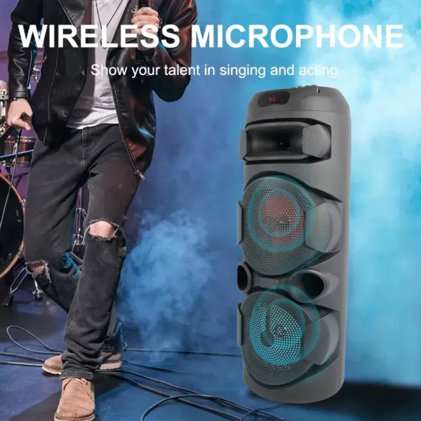 Мощна акумулаторна караоке тонколна 2х8";FM, Bt/USB/TF/AUX ZQS-2801 — снимка 4