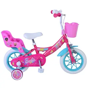 Детски велосипед с помощни колела, Barbie, 12 инча