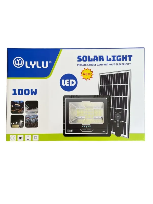 LED Соларен прожектор 100W с отделен панел — снимка 2