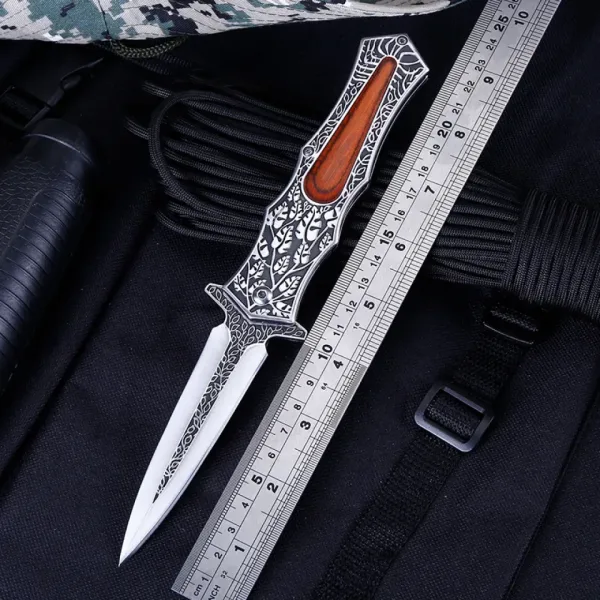 Сгъваем нож с гравирана дръжка и острие тип кама 95x230 — снимка 3