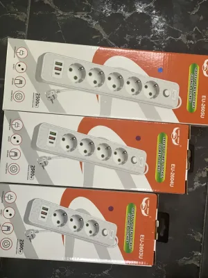 Разклонител+защита от пренапрежение, 3/4/5 гнезда, 2 USB, 1Type-C, 2500W, бял, 1,5 м