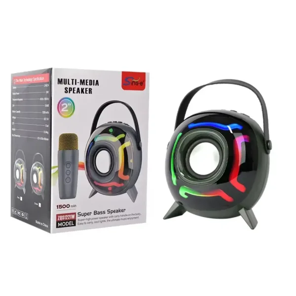 Мини колонка SING-E ZQS1221W с 1 безжичен микрофон RGB LED светлини — снимка 2