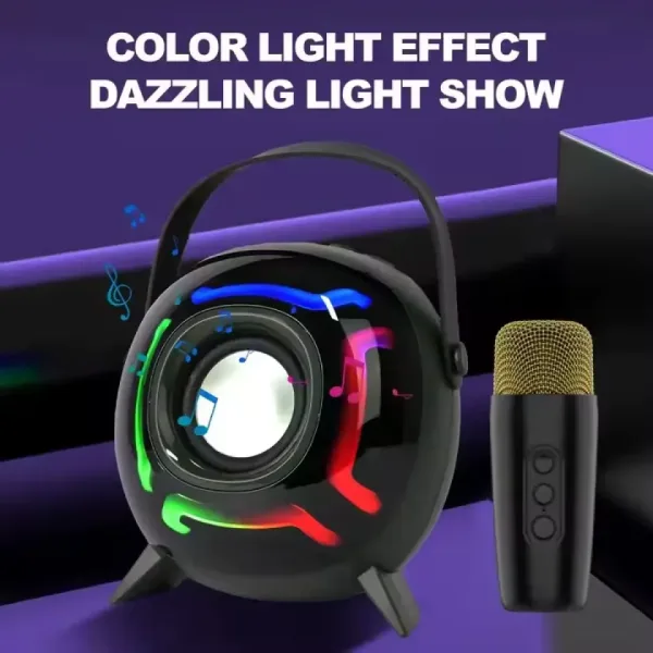 Мини колонка SING-E ZQS1221W с 1 безжичен микрофон RGB LED светлини — снимка 4