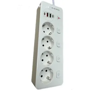 Удължител , защита от пренапрежение, 4 гнезда, 2 USB, 2 Type-C, 3250W, бял, 2 м