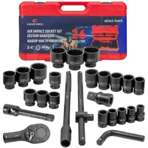 Ударно гедоре комплект EVERFORCE 26 части 12-стен (3/4″-1″, 17-65 mm)