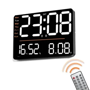 LED стенен часовник X6636 с време,седмица,температура,влажност+дистанционно