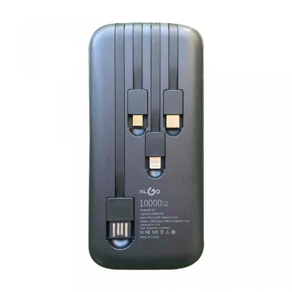 10 000 mAh Power Bank KLGO KP-83,с дисплей, с 4 вгр.кабела — снимка 5