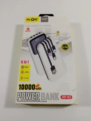 10 000 mAh Power Bank KLGO KP-83,с дисплей, с 4 вгр.кабела