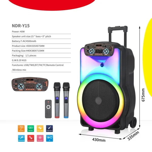 МОЩНА F15 Караоке Тонколона 15 1500W +2 Микрофона ndr-y15 — снимка 5