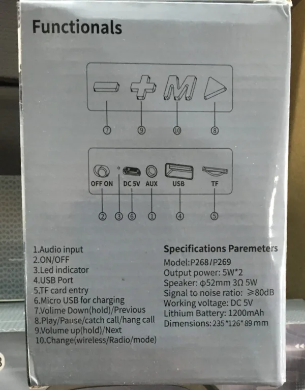 Преносима безжична BT колонка P269 USB/TFT/FM — снимка 3