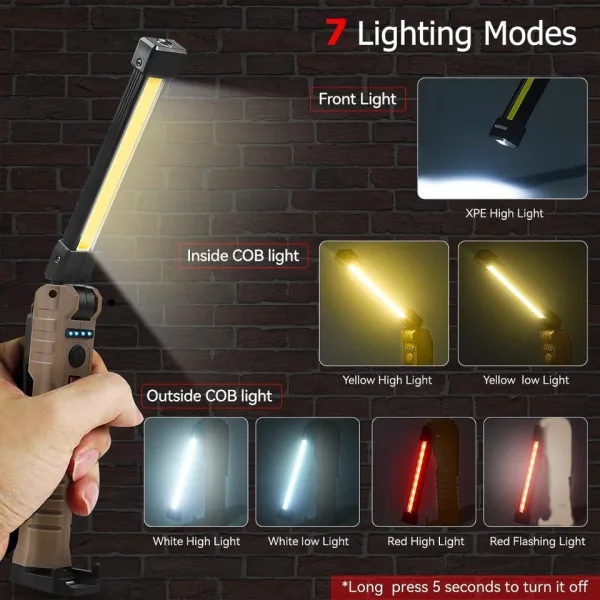 Многофункционална COB/LED магнитна работна лампа с 7 режима — снимка 4