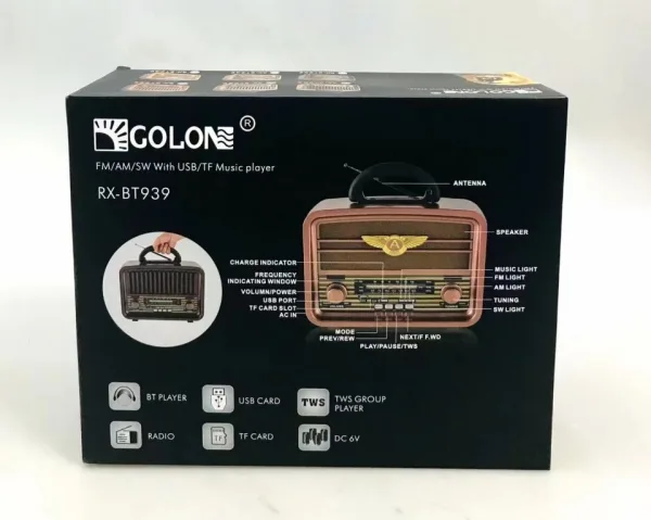 Ретро радио GOLON RX BT 939 Bluetooth Usb Sd , FМ, АМ, SW - Носталджи — снимка 2