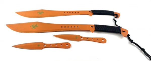 Мачете масивно голямо Zombie Apocalypse killer Orange к-кт 4 остриета — снимка 3