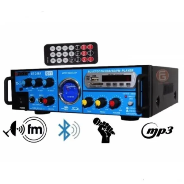 Усилвател Teli BT-288A ,караоке функция , еквалайзер Мp3, USB, SD, FM РАДИО , дистанционно — снимка 2