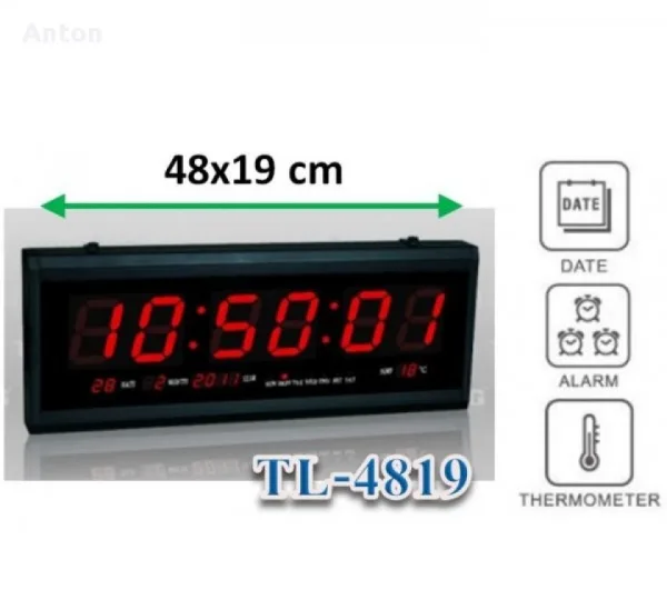 Голям LED електронен часовник Tingiang Tl-4819 — снимка 2