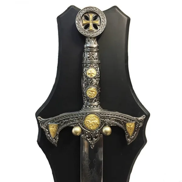 кръстоносен меч SILVER & GOLD 0501 с поставка за стена — снимка 2