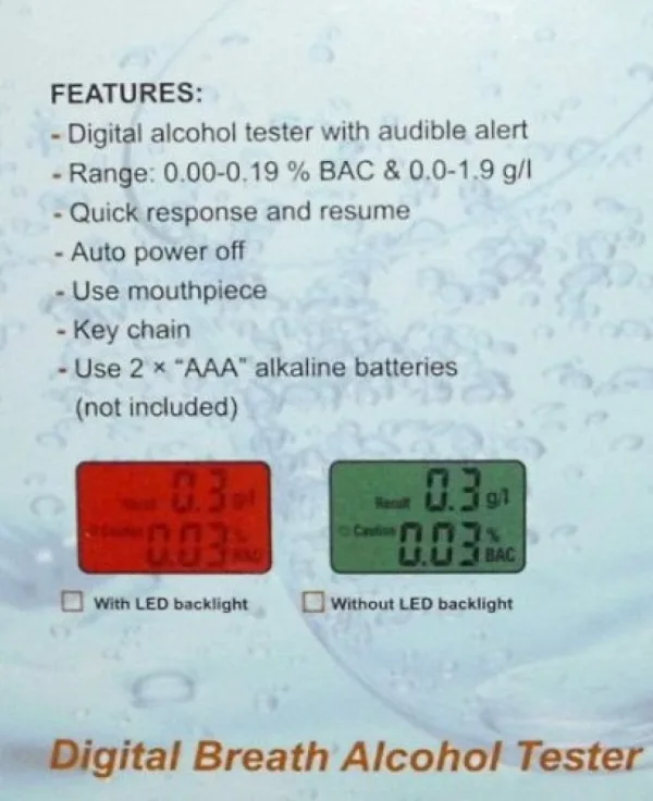 Алкохолен тестер (дрегер) с LCD дисплей — снимка 4