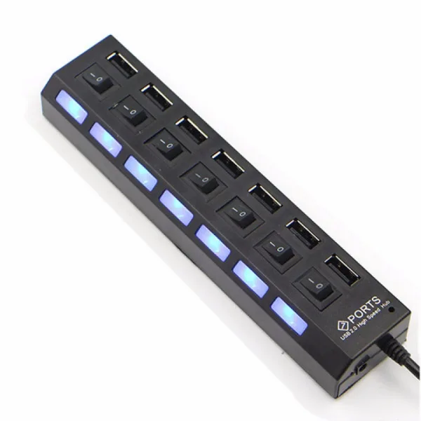 USB HUB 7-портов, с индивидуални ключета и светодиоди — снимка 2