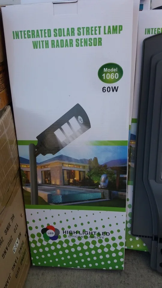 Соларна лампа 60W с pir датчик за движение, IP65 + дистанционно — снимка 3