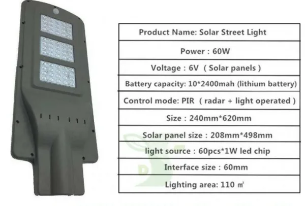 Соларна лампа 60W с pir датчик за движение, IP65 + дистанционно — снимка 4