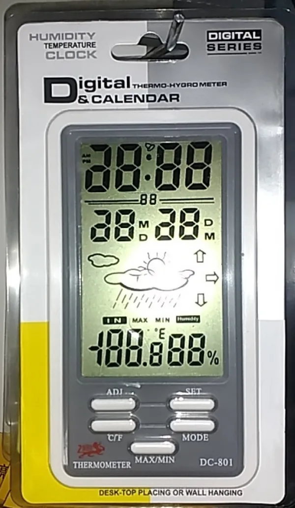 ДИГИТАЛЕН ТЕРМОМЕТЪР + ВЛАГОМЕР+ЧАСОВНИК DC801 — снимка 2