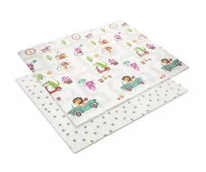 Lorelli Toys Двулицев термо килим за игра 180-200 см сгъваемо, wild animals avenue