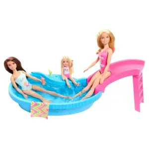 Barbie Комплект с басейн и водна пързалка