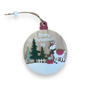 Коледна дървена играчка за закачане - Елен в гората Merry Christmas, 12 см