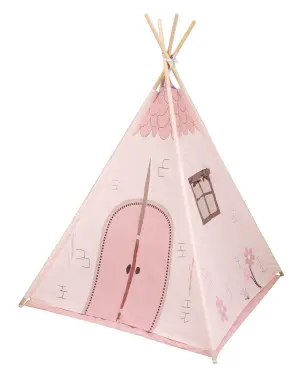 Дървена палатка за игра с мека подложка - Pink House