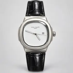 Мъжки Patek Philippe Nautilus White Dial Black Leather #349