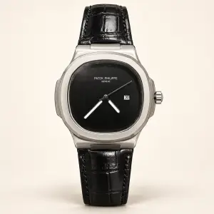 Мъжки Patek Philippe Nautilus Black Dial Black Leather #344