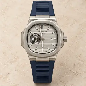 Мъжки Patek Philippe Nautilus Open Heart Silver Dial Blue Rubber #340