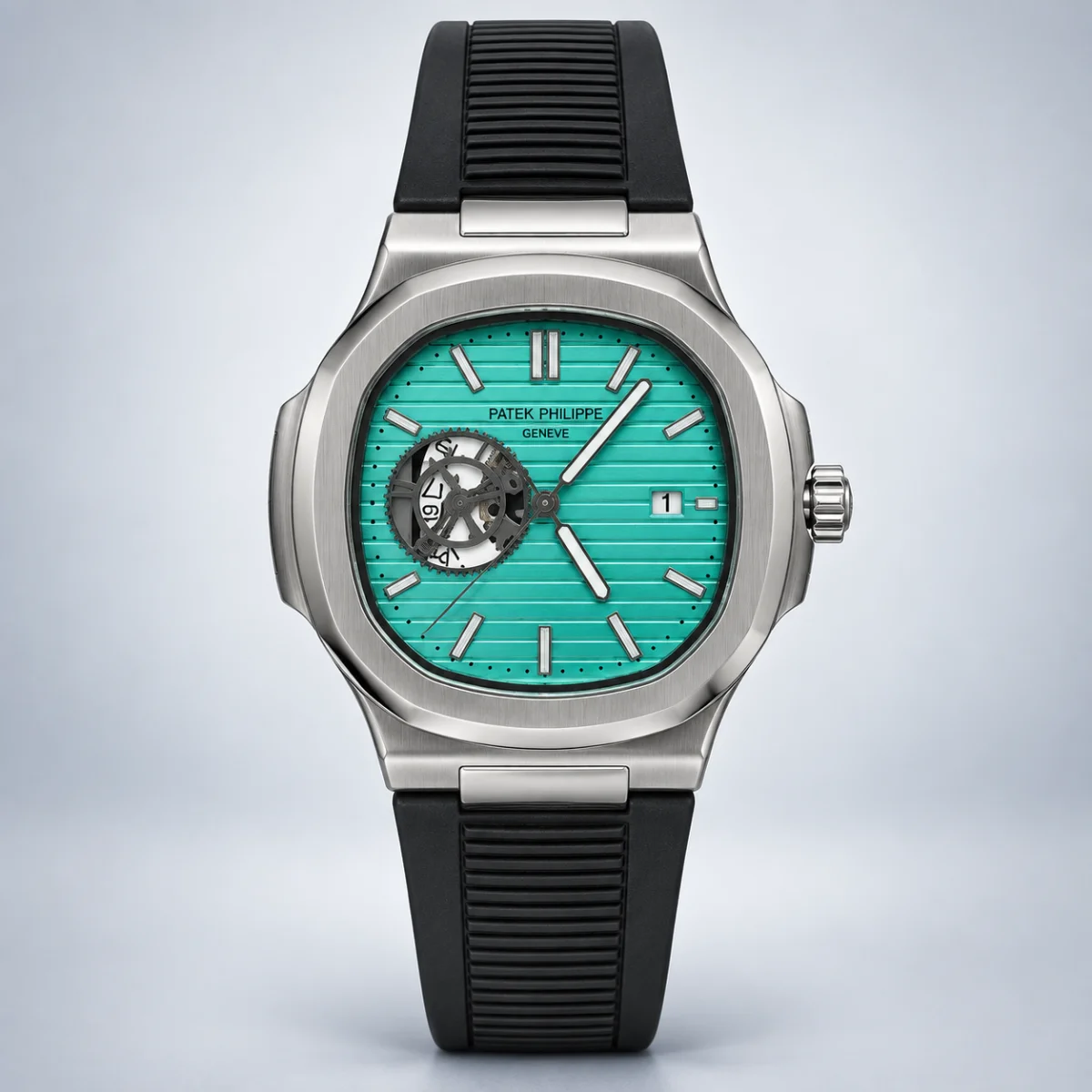 Мъжки Patek Philippe Nautilus Open Heart Tiffany Blue Rubber #339