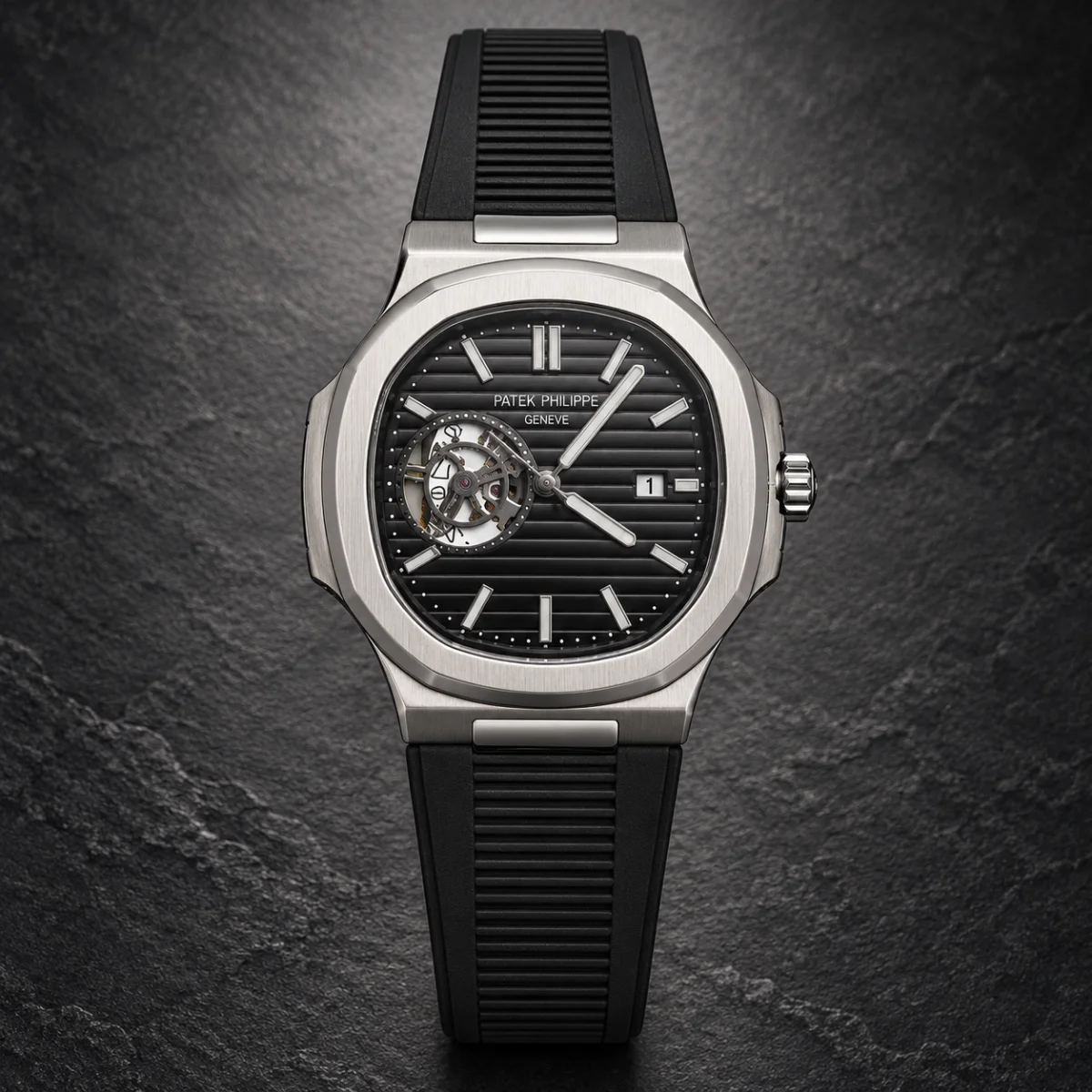 Мъжки Patek Philippe Nautilus Open Heart Black Dial Rubber #337