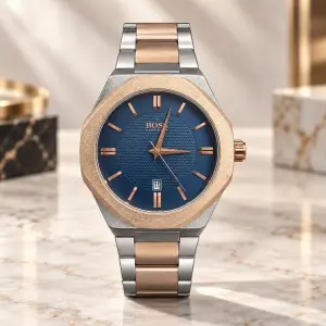 Мъжки Hugo Boss Octagon Rose Gold Two-Tone / Blue Dial #377