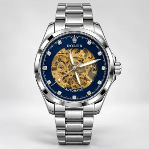 Мъжки Rolex Skeleton Automatic Blue Dial / Crystal Indices Steel #453