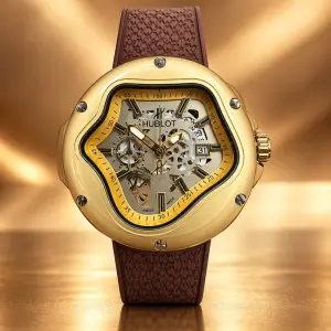 Мъжки Hublot Arsham Splash Skeleton Gold / Brown Strap #462