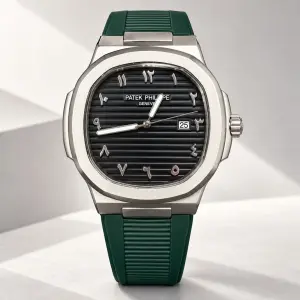 Мъжки Patek Philippe Nautilus Black Arabic Dial / Green Rubber #482