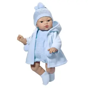 Кукла бебе, Коке със синьо гащеризонче и плато, 36 см, Asi dolls