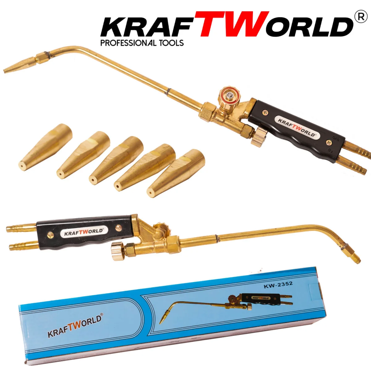 KraftWorld Оксижен Горелка 400мм – Кислород + Пропан, Комплект Дюзи 1-5