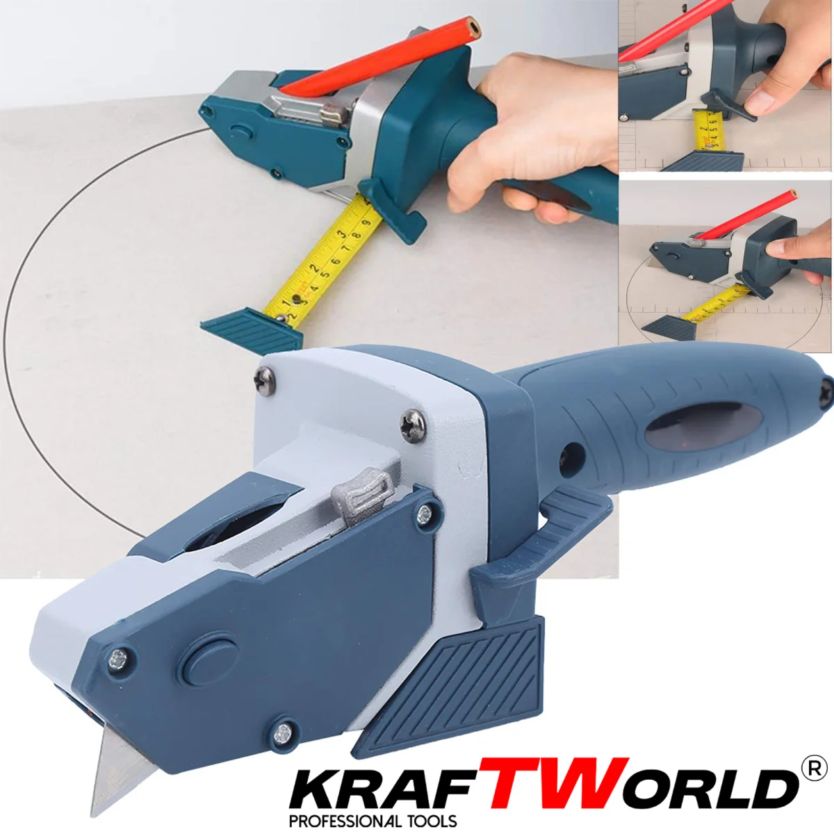 Инструмент за Рязане на Гипсокартон и Дървен Материал KraftWorld – с Ролетка и Молив