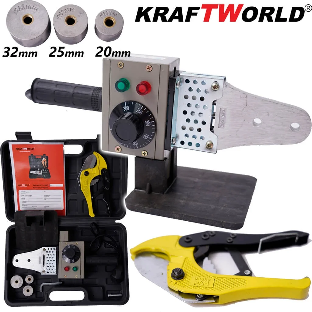 Професионална Лепачка KraftWorld 800W – за PPR Тръби 20–32мм с Ножица и Куфар