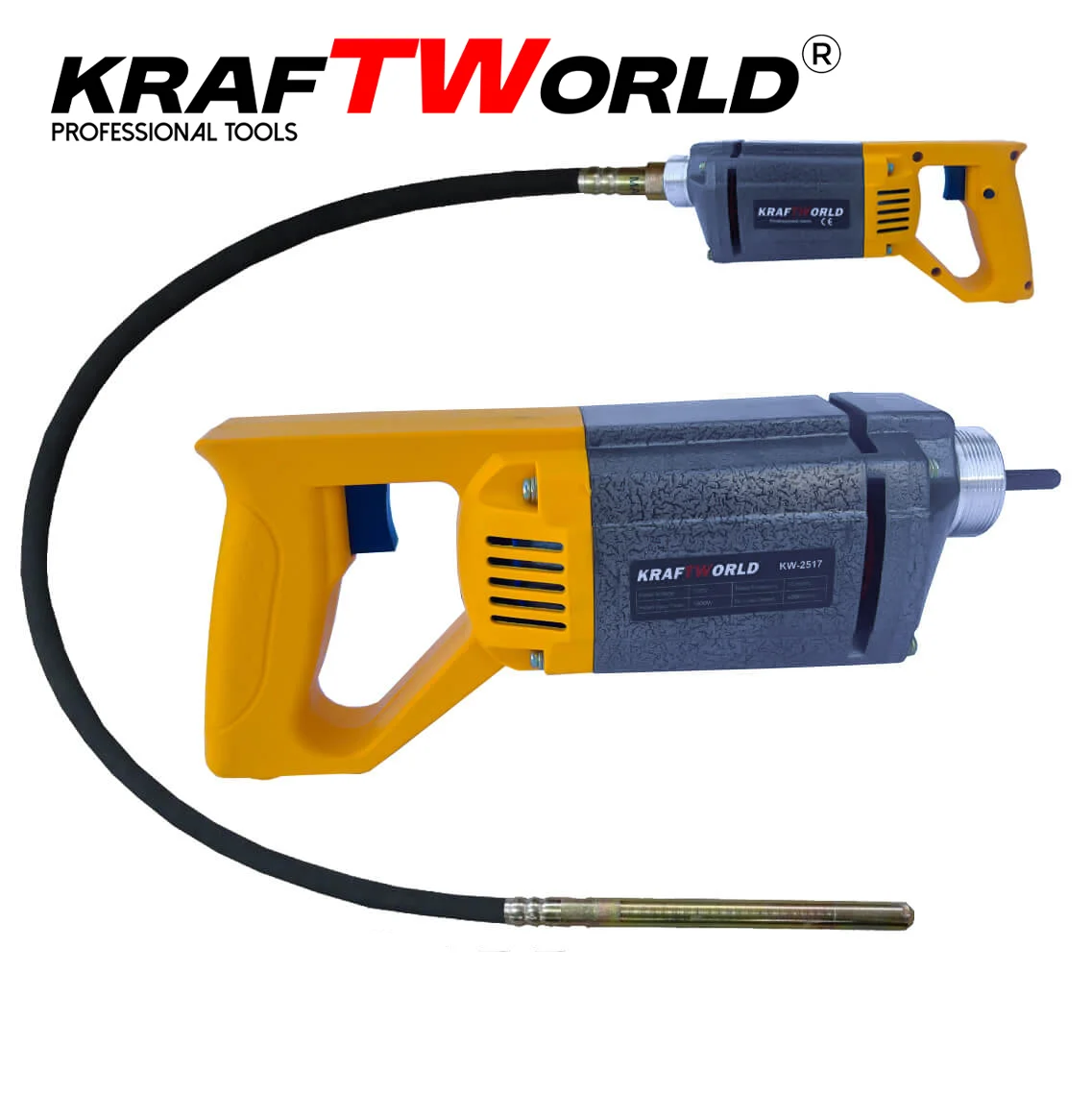 KraftWorld Иглен Вибратор за Бетон 1800W – Гъвкав Вал 2м